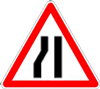 panneau de danger chaussée rétrécie par la gauche