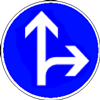 panneau direction obligatoire à la prochaine intersection d'aller tout droit ou à droite