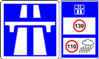 panneau début autoroute et limitation de vitesse
