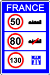 panneau indication aux frontières des limites de vitesse de France